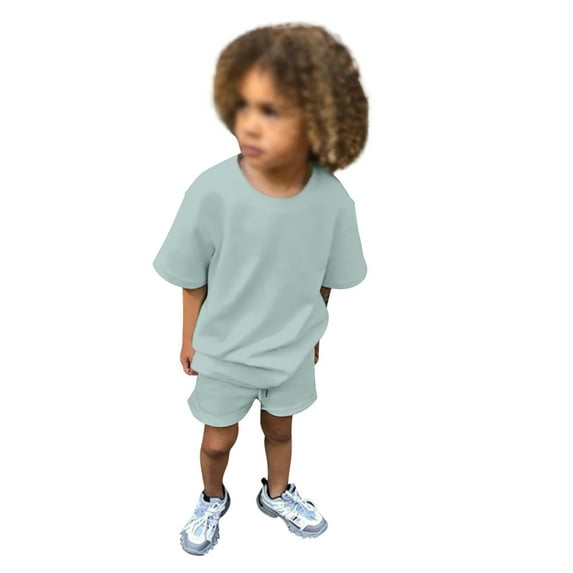 Toddler Boys 2 Piece Tracksuit Set Summer Outfits Soft Short Sleeve Tee and Shorts Comfy Casual Playwear