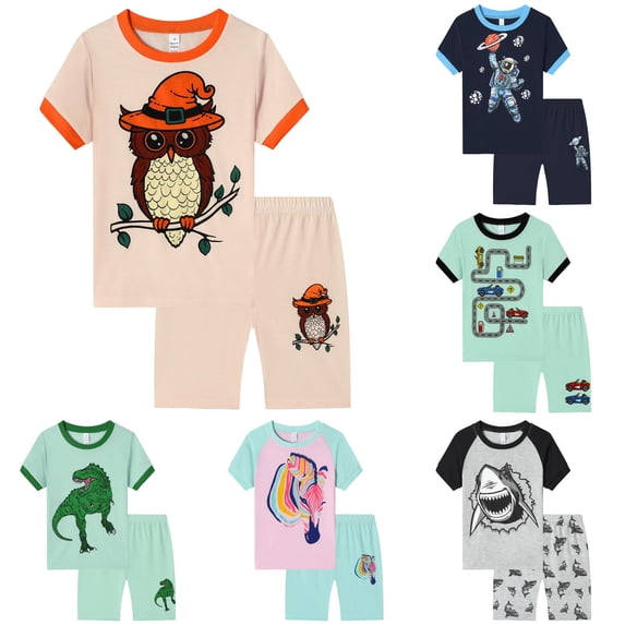 Toddler Boys 2 Pieces Clothing Set Cartoon Printed Cute Casual T Shirt and Shorts Outfits Sets Size 2-3T ,Brown
