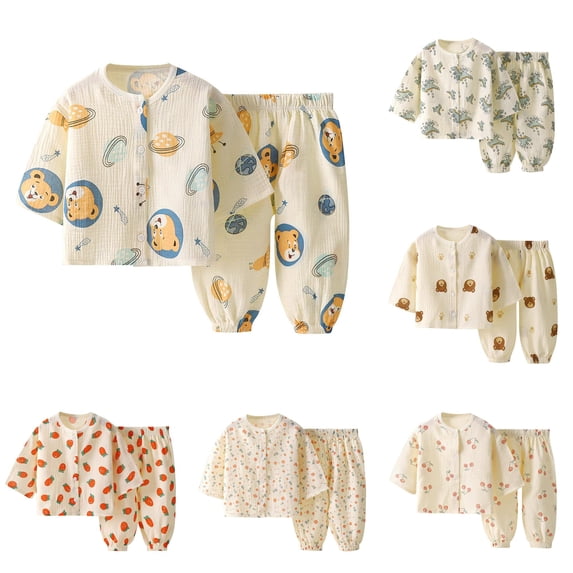Toddler Boys 2 Pieces Clothing Set Children's Long Sleeved Button Printed Shirt and Pants Home Suit Set Size 18-24 Months ,Blue