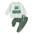 thumbnail image 1 of Toddler Boys 2PCS Outfit Sets 6 12 18 24M 3Y Long Sleeve Letter Embroidery Pullover and Green Drawstring Pants Sets, 1 of 10