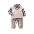 thumbnail image 1 of Toddler Boys 3 Piece Outfit Set Knit Vest Plaid Shirt and Pants Casual Fall Winter Clothes for 1 - 4 Years, 1 of 5