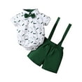 thumbnail image 1 of Toddler Boys 3-Piece Set, Short Sleeve Shirt with Suspenders and Bow Tie Romper, Adorable Photo Outfit for Parties, Church, and Birthday Occasions.,Army Green,90, 1 of 3
