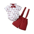 thumbnail image 1 of Toddler Boys 3-Piece Set, Short Sleeve Shirt with Suspenders and Bow Tie Romper, Adorable Photo Outfit for Parties, Church, and Birthday Occasions.,Wine,80, 1 of 3