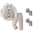 thumbnail image 1 of Toddler Boys 3 Pieces Clothing Set Long Sleeve T Shirt Tops Plaid Vest Coat Pants Child Gentleman Outfits Set Size 4-5T ,White, 1 of 5