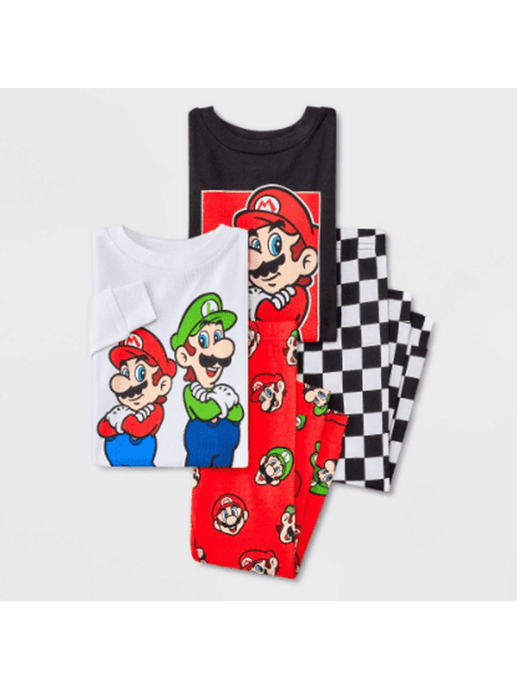 4pc Snug Fit Super Mario Cotton Pajama Set - Red 5T