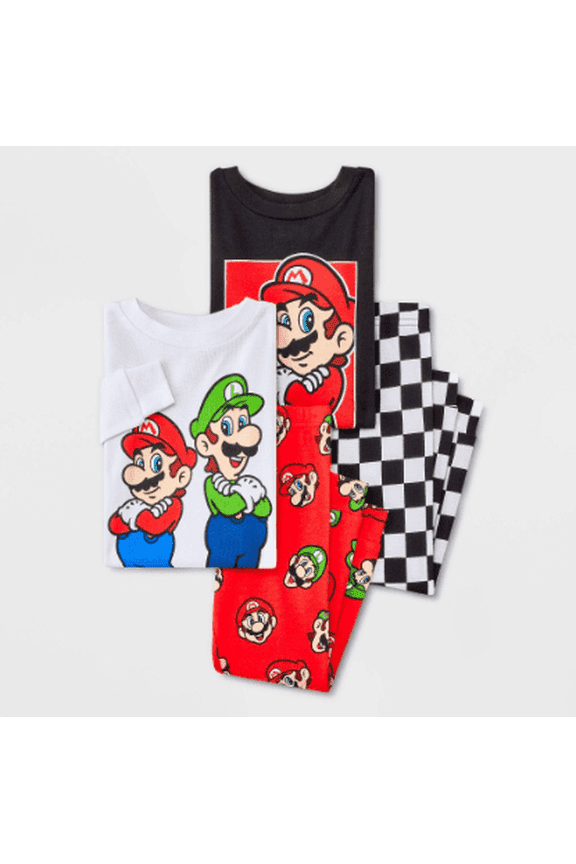 4pc Snug Fit Super Mario Cotton Pajama Set - Red 5T