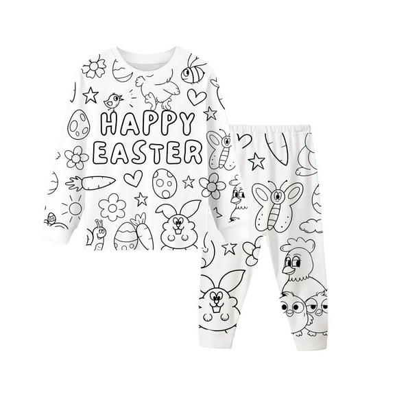 Toddler Boys And Girls Colouring Your Own Easter Pajamas 2PCS Happy Bunny And Egg DIY Pajamas with Fabric Markers PJ Set #Z07 Picture Color 5-6 Years