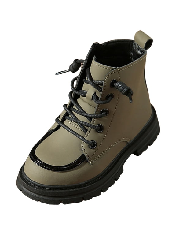 Toddler Boys Ankle Winter Boots Fleece Lined Lace Up Combat Booties Wide Toe Box Mid Calf Platform Boots Green Size 12.5 Little Child