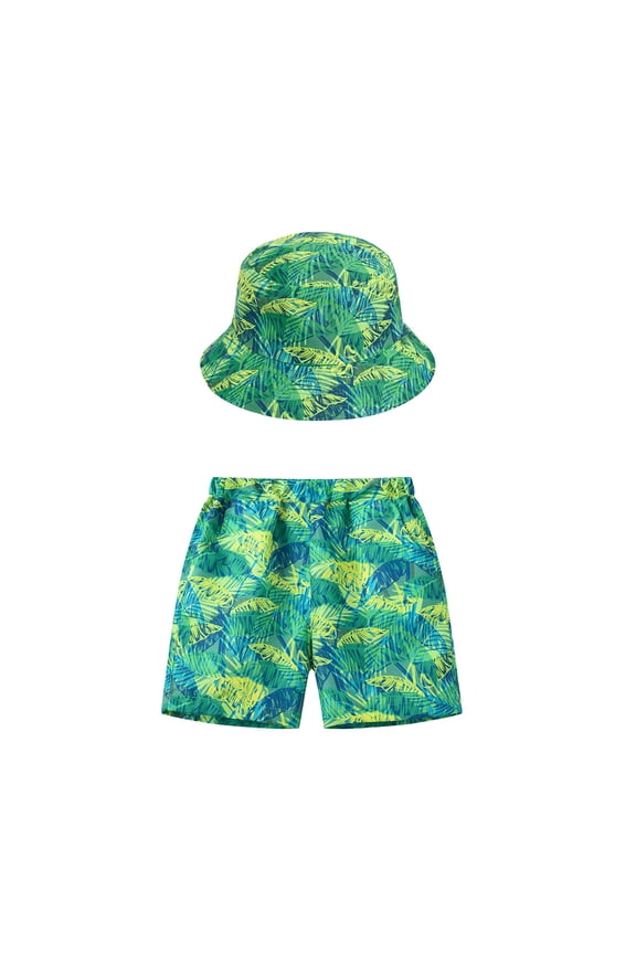 Toddler Boys Baggy Sweatpants Prints Beach Kids Girls Bathing Suit Swim Shorts Swimming Pull On Trunks Swimsuit Swimwear Hats Set Pants Size 4-5T