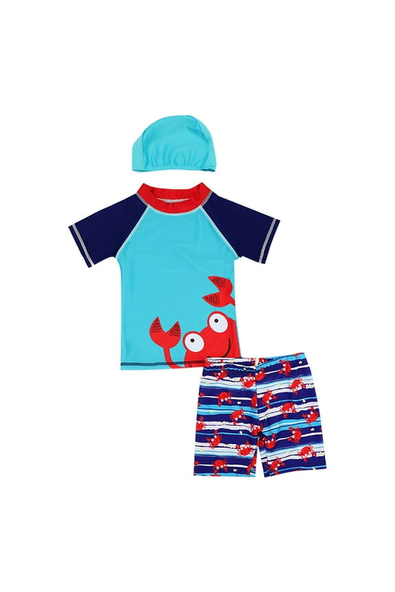Toddler Boys Bathing Suit Letter Short Sleeve Boy'S Cartoon Crab Little Baby Split Flat Angle Swimming Suit A 5 Years-6 Years