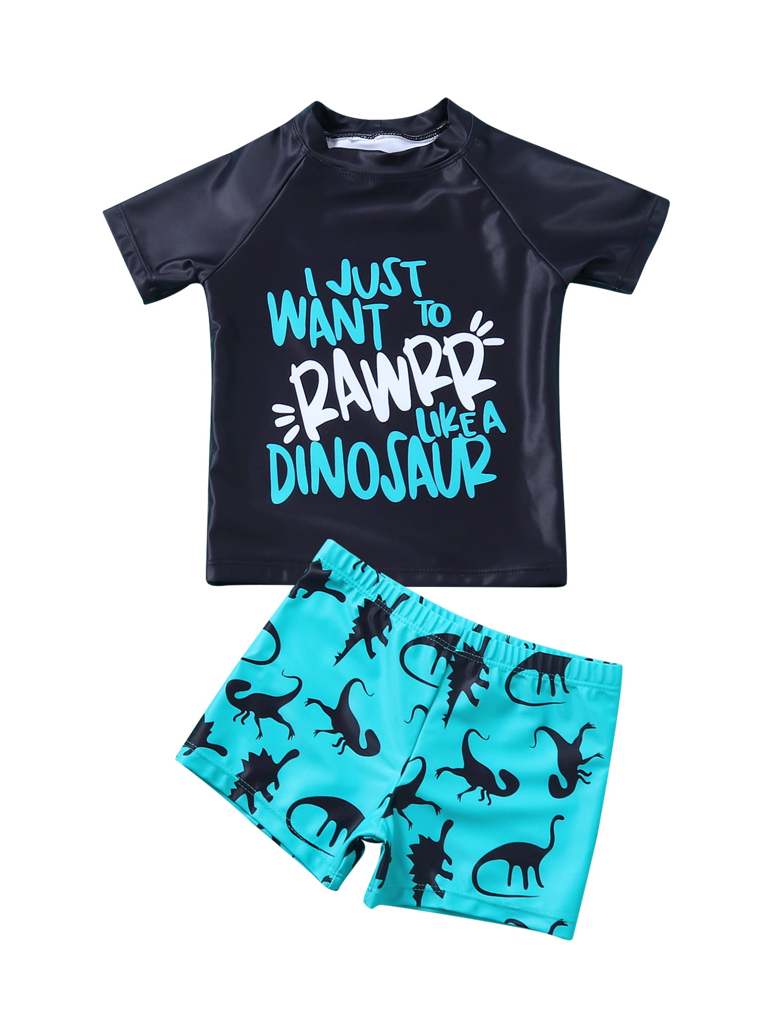 Toddler Boys Bathing Suits, Letter Short Sleeve Swimwear Dinosaur Swim