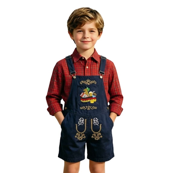 Toddler Boys Bavarian Traditional Lederhosen Printed Oktoberfest Suspenders Pants Casual Trousers for Kids Navy 7Y