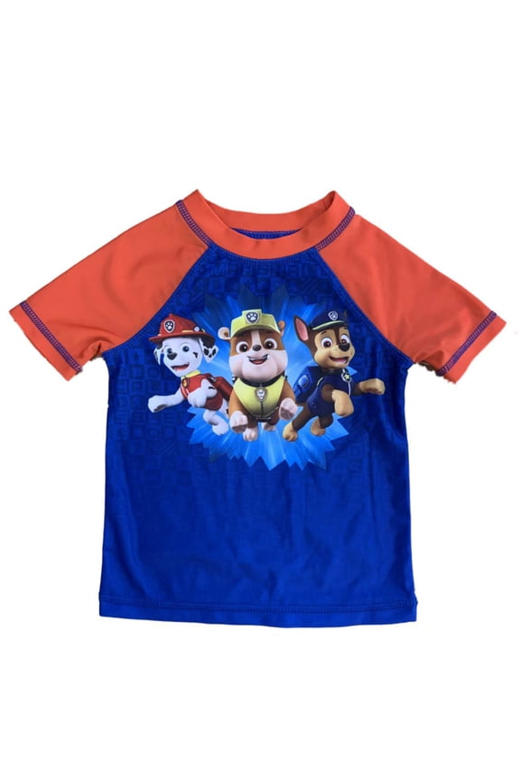 Toddler Boys Blue & Red Paw Patrol Character Rash Guard Swim Shirt 2T