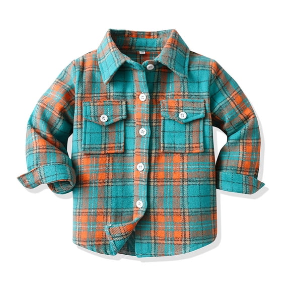 Toddler Boys' Button-Down Shirts Plaid Collared Boys Long Sleeve Shirts Fall Light Jacket Shirts for Boys Size 3-4 Years