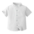 thumbnail image 1 of Toddler Boys Button Up Henley Shirt Baby Summer Linen Cotton Dress Shirts Kids Short Sleeve Tees Kids Clothes Girls, 1 of 5