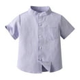 thumbnail image 1 of Toddler Boys Button Up Henley Shirt Baby Summer Linen Cotton Dress Shirts Kids Short Sleeve Tees Kids Clothes Girls, 1 of 5