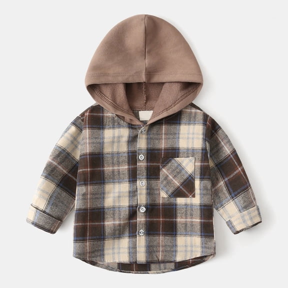 Toddler Boys Button down Shirt Plaid Hooded Long Sleeve Shirts Kids Light Fall Shirts Kid Jackets for Girls 18-24 Months