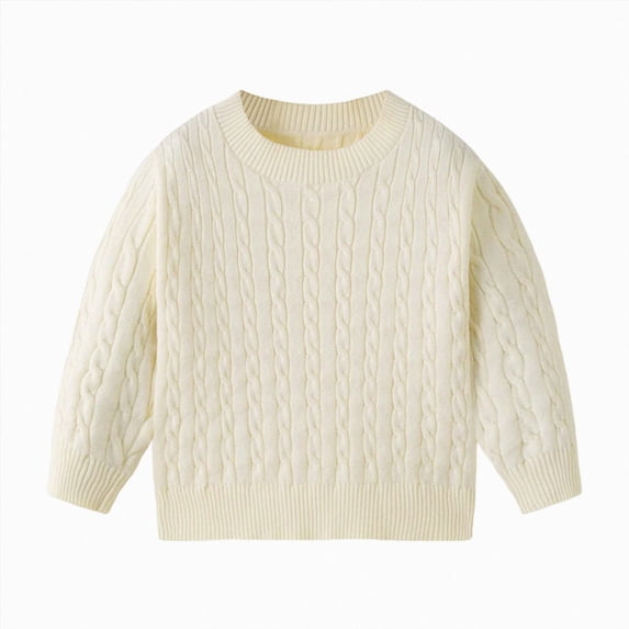 Toddler Boys Cable Knit Crewneck Sweater,Textured Long Sleeve Pullover,Cozy Winter Top 5-6 Years
