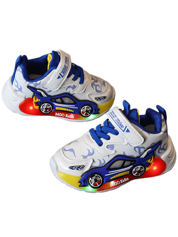 Toddler Boys Car Design LED Light Up Shoes, Breathable Casual Sport Sneakers for All Season Daily Indoor & Outdoor Use