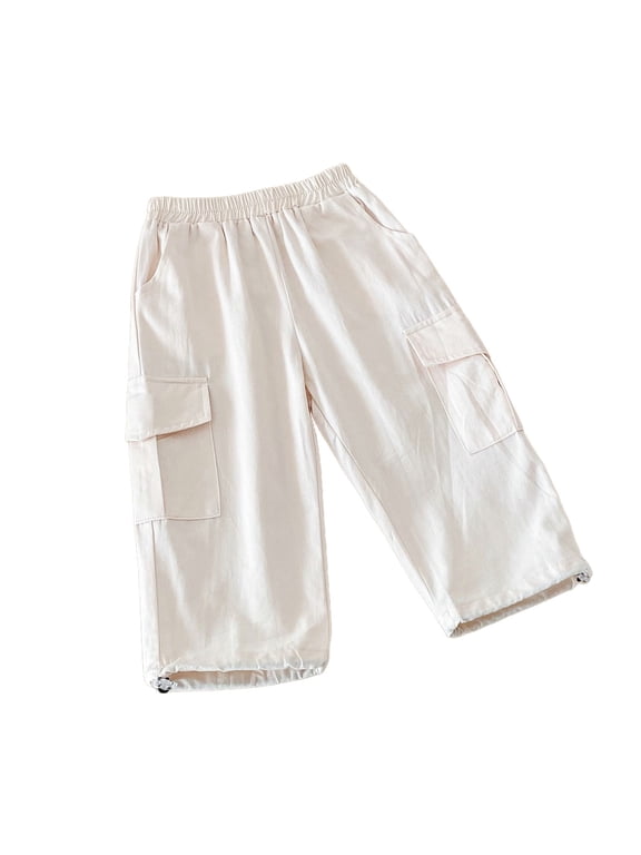 Toddler Boys Cargo Pants Multi Pocket Twill Wide Leg Casual Hiking Combat Trousers Kids Loose Fit Slacks 1-8 Years