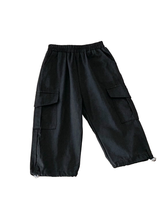 Toddler Boys Cargo Pants Multi Pocket Twill Wide Leg Casual Hiking Combat Trousers Kids Loose Fit Slacks 1-8 Years