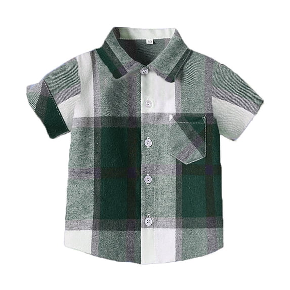 Toddler Boys Cartoon Plaid Shirts Short Sleeve Button Up Shirt Tops