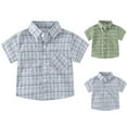 thumbnail image 1 of Toddler Boys Casual Cotton Button Down Short Sleeve Shirts Size 1-12Y Plaid Shirt with Pocket School Uniform Dress Shirt Blue 2 Years, 1 of 3