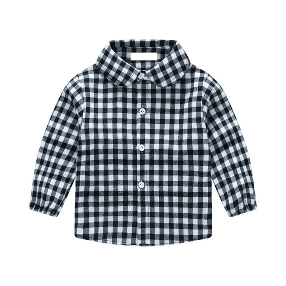 Toddler Boys Casual Long Sleeve Plaid Button Up Shirts Black 130