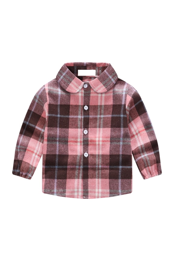 Toddler Boys Casual Long Sleeve Plaid Button Up Shirts Pink 90