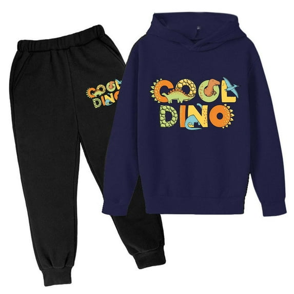 Toddler Boys Casual Outfit Sets Cute Dinosaur Printed Hoodie Sweatpant Set Long Sleeve Pullover Pants Set Fall Winter Leisure Trend Daily Wear,3-14Y