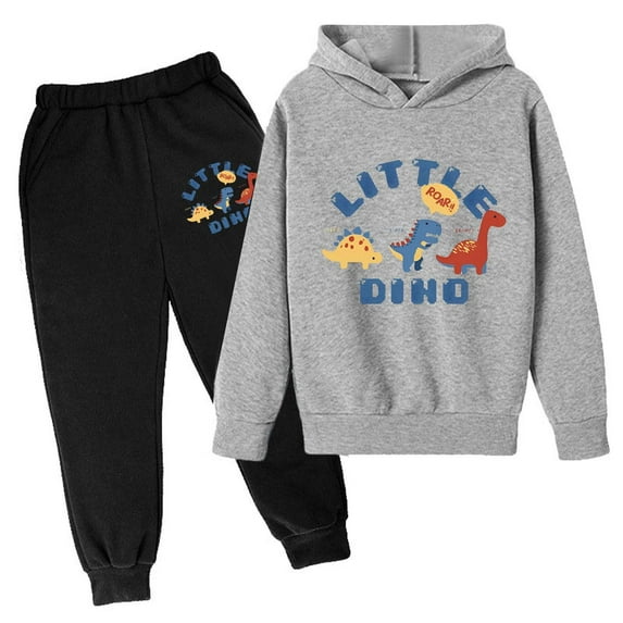 Toddler Boys Casual Outfit Sets Cute Dinosaur Printed Hoodie Sweatpant Set Long Sleeve Pullover Pants Set Fall Winter Leisure Trend Daily Wear,3-14Y