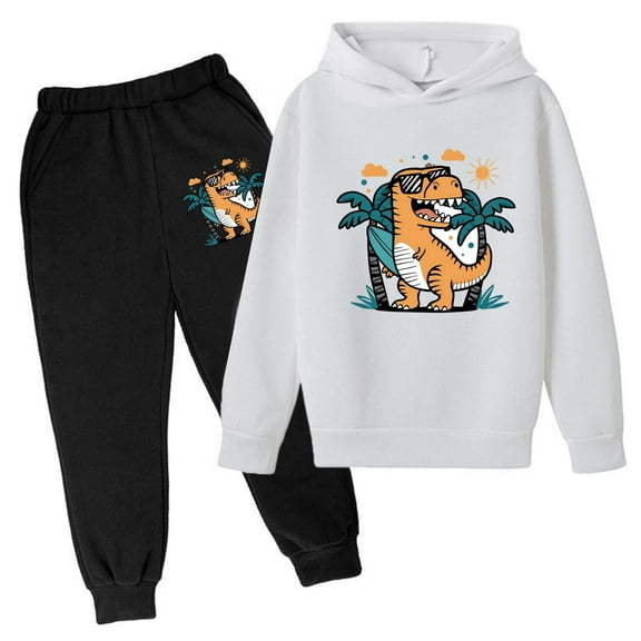 Toddler Boys Casual Outfit Sets Cute Dinosaur Printed Hoodie Sweatpant Set Long Sleeve Pullover Pants Set Fall Winter Leisure Trend Daily Wear,3-14Y