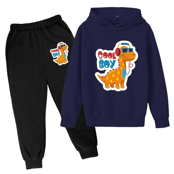Toddler Boys Casual Outfit Sets Cute Dinosaur Printed Hoodie Sweatpant Set Long Sleeve Pullover Pants Set Fall Winter Leisure Trend Daily Wear,3-14Y