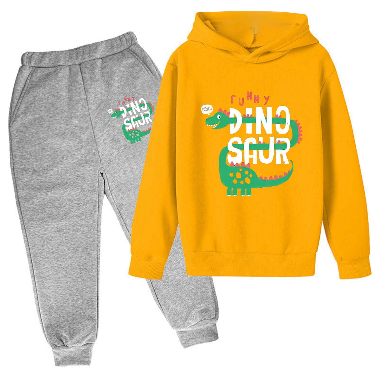 Spring and Autumn Boys Cartoon Dinosaur Pattern Long Sleeves Pullover and Striped Pants Clothing Set