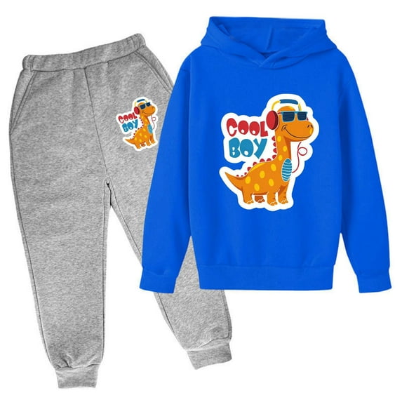 Toddler Boys Casual Outfit Sets Cute Dinosaur Printed Hoodie Sweatpant Set Long Sleeve Pullover Pants Set Fall Winter Leisure Trend Daily Wear,3-14Y