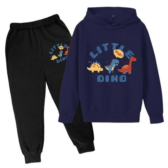 Toddler Boys Casual Outfit Sets Cute Dinosaur Printed Hoodie Sweatpant Set Long Sleeve Pullover Pants Set Fall Winter Leisure Trend Daily Wear,3-14Y