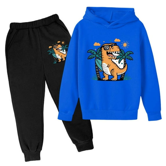 Toddler Boys Casual Outfit Sets Cute Dinosaur Printed Hoodie Sweatpant Set Long Sleeve Pullover Pants Set Fall Winter Leisure Trend Daily Wear,3-14Y