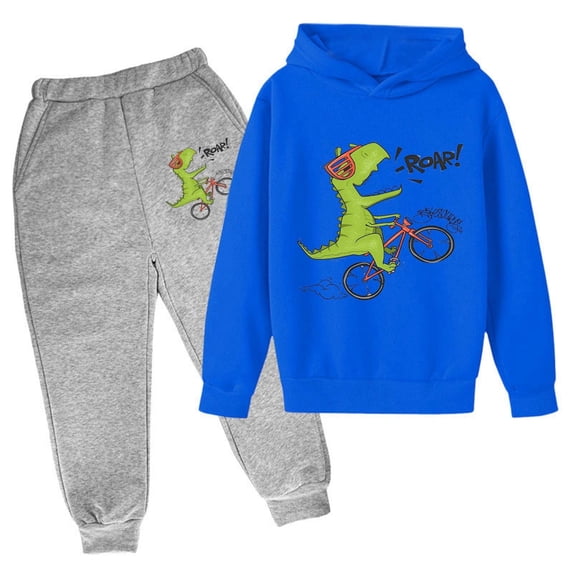 Toddler Boys Casual Outfit Sets Cute Dinosaur Printed Hoodie Sweatpant Set Long Sleeve Pullover Pants Set Fall Winter Leisure Trend Daily Wear,3-14Y