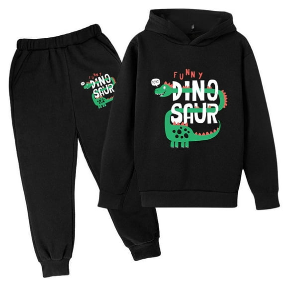 Toddler Boys Casual Outfit Sets Cute Dinosaur Printed Hoodie Sweatpant Set Long Sleeve Pullover Pants Set Fall Winter Leisure Trend Daily Wear,3-14Y