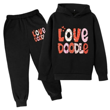 Toddler Boys Casual Outfit Sets Fall Winter Hoodie Sweatpant Set Cute Valentines Day Letter Print Long Sleeve Pullover Pants Set Leisure Trend Daily Wear,3-14Y