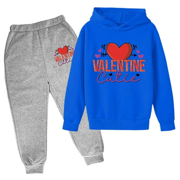 Toddler Boys Casual Outfit Sets Fall Winter Hoodie Sweatpant Set Cute Valentines Day Letter Print Long Sleeve Pullover Pants Set Leisure Trend Daily Wear,3-14Y