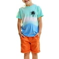 thumbnail image 1 of Toddler Boys Casual Outfit Sets Kids Child Cute Gradient Print Crew Neck Short Sleeve T Shirt Two Piece Tops And Shorts Activewear,Blue,3-4 Years, 1 of 7