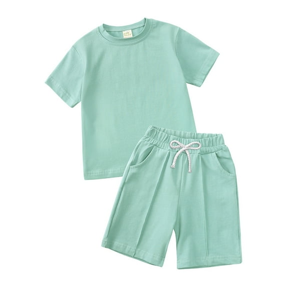 Toddler Boys Casual Outfit Sets Kids Summer Solid Color Crew Neck Short Sleeve T Shirt Two Piece Tops And Shorts Holiday Wear,Green,3-4 Years