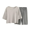 thumbnail image 1 of Toddler Boys Casual Outfit Sets Summer Solid Color Crew Neck Long Sleeve Pajamas Loungewear Kids Two Piece Tops And Shorts Activewear,Gray,6-7 Years, 1 of 3