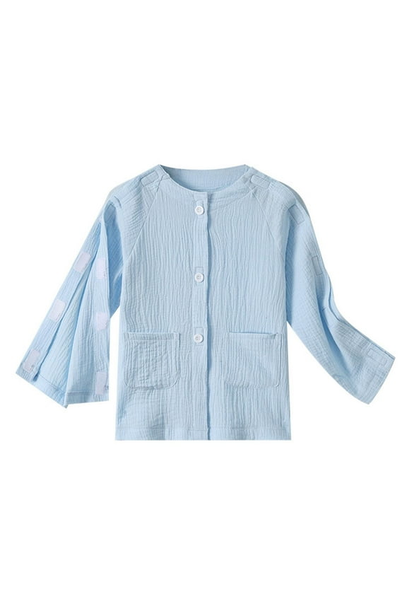 Toddler Boys Children's Nursing Gowns Solid Color Post-Op Post-Injury No-Take Nursing Gowns Blue,4-5T