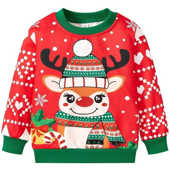 Toddler Boys Christmas Elk Sweatshirts Long Sleeve Red Pullover Shirts Reindeer Sweater Cartoon Tee 3T/543