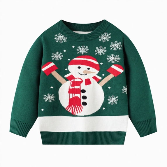 Toddler Boys Christmas Reindeer and Snowman Jacquard Knit Sweater,Crewneck Long Sleeve Holiday Pullover 5-6 Years