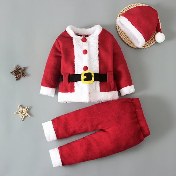 Toddler Boys Christmas Santa Claus Christmas Santa Outfits with Santa Hat Winter Baby Clothes for 18-24 Months