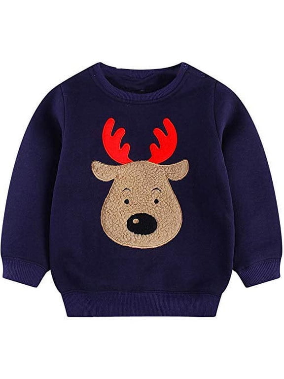 Toddler Boys Christmas Shirt Reindeer Sweatshirt Fleece Crewneck Pullover Winter Warm Xmas Sweaters Tops 3t Navy Blue