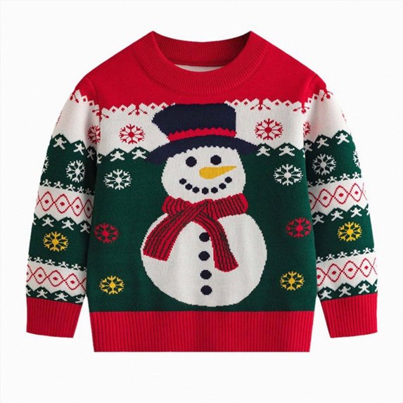 Toddler Boys Christmas Snowman Jacquard Knit Sweater,Crewneck Long Sleeve Holiday Pullover 2-3 Years
